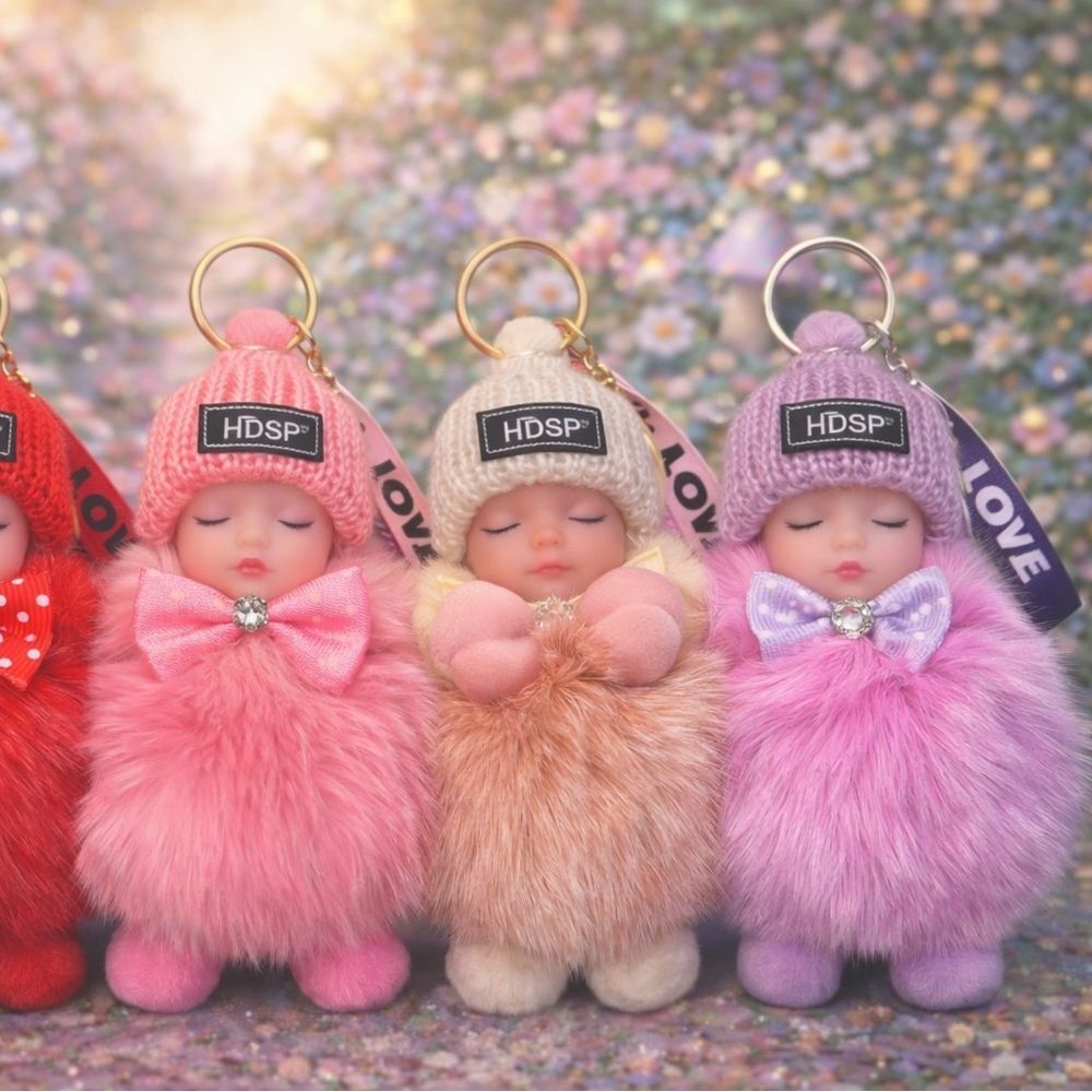 Plush Keychain - Pink Faux Fur Doll - Picture 16 of 16